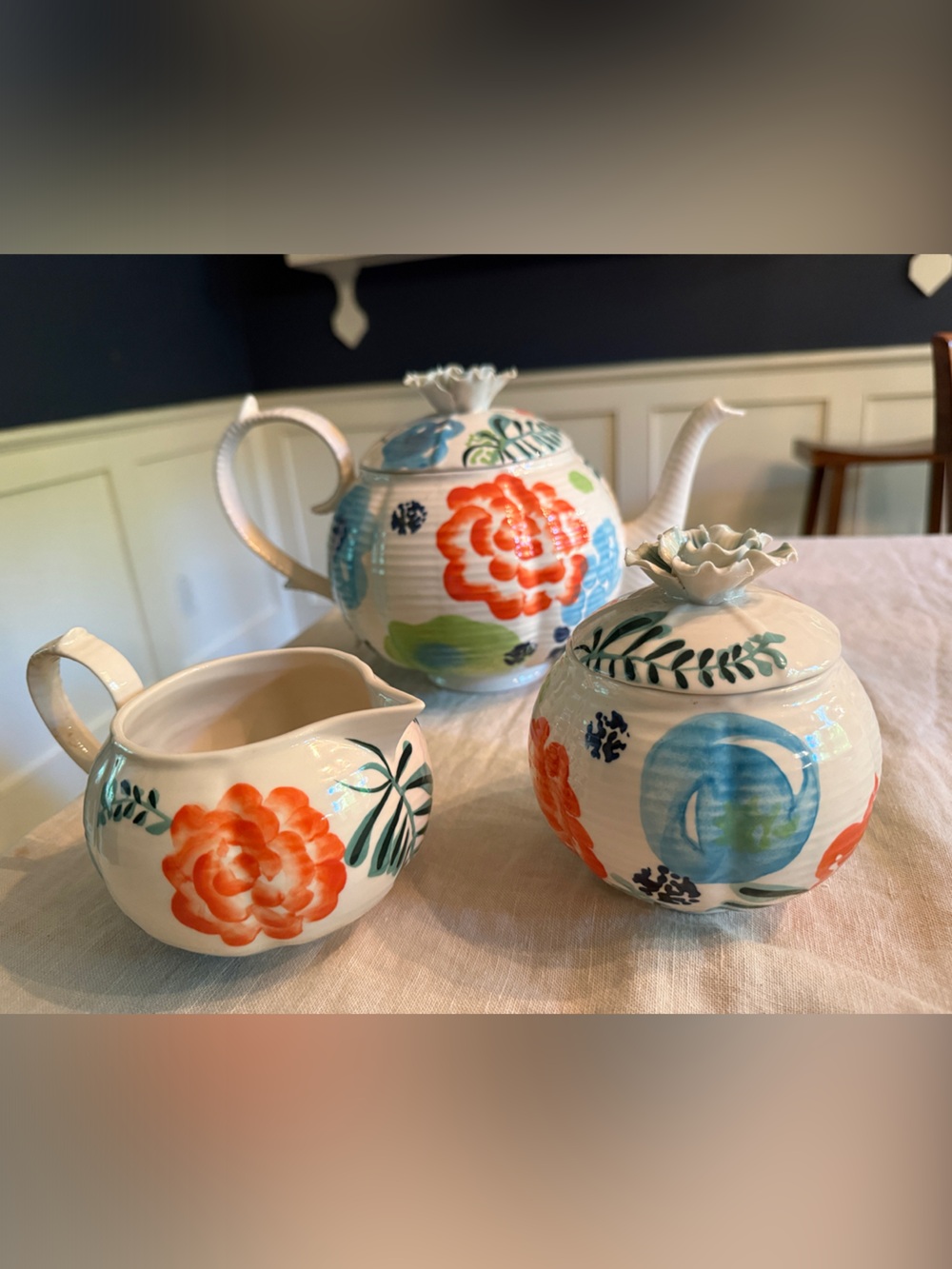 Anthropologie Kennerton Hand-Painted Floral Porcelain Tea Set - Te Per Due